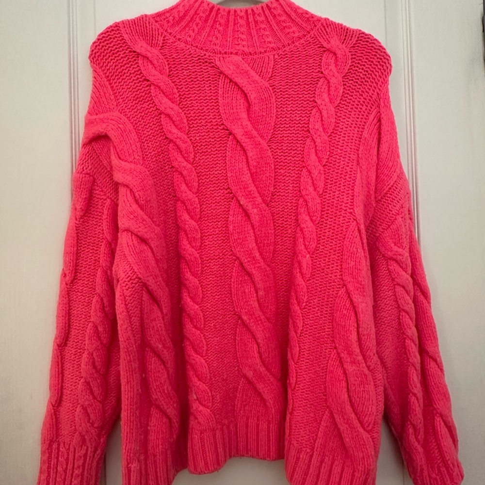 Anthropologie Vibrant Pink Cable Knit Turtleneck